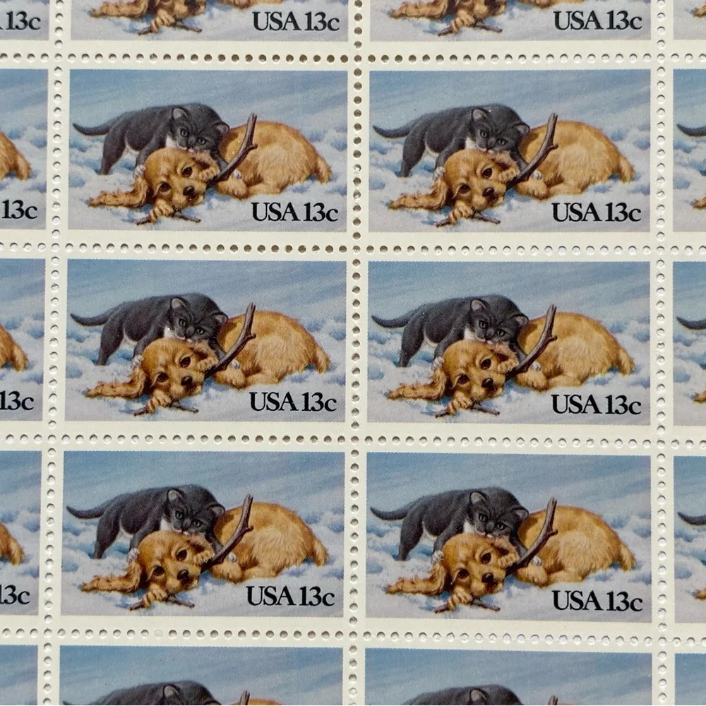 Kitten and Puppy Commemorative Issue Stamp Full Sheet 13 cent MNH #2025 Unhinged